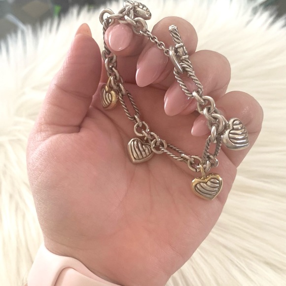 Vintage 18k David Yurman 5 hearts charm bracelet gold & silver.. - Picture 15 of 15